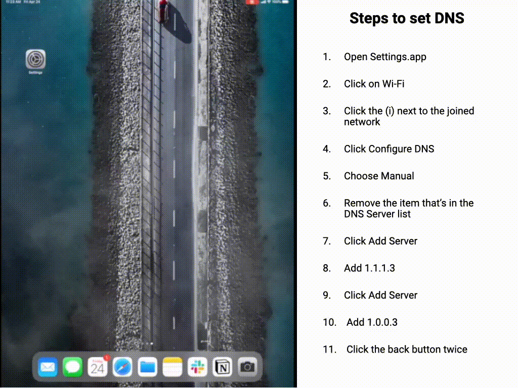 How to change DNS settings on a child's iPad device